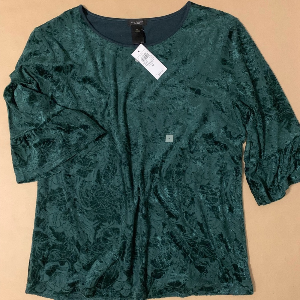 NWT. Ann Taylor Factory Hunter Green, Velvet Top